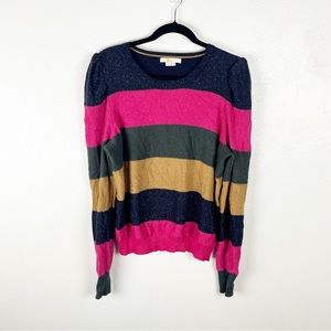 BODEN Striped Wool Cashmere Blend Metallic Long Puff Sleeves Sweater 12 Casual